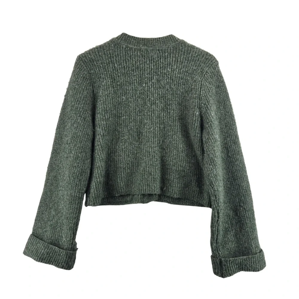 Christian Lacroix Womens Sage Green Ribbed Knit Cropped Cardigan‎ Sweater Large